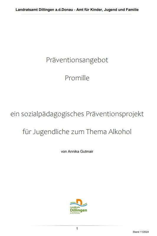 Präventionsangebot Promille - ein sozialpädagogisches Präventionsprojekt für Jugendliche zum Thema Alkohol