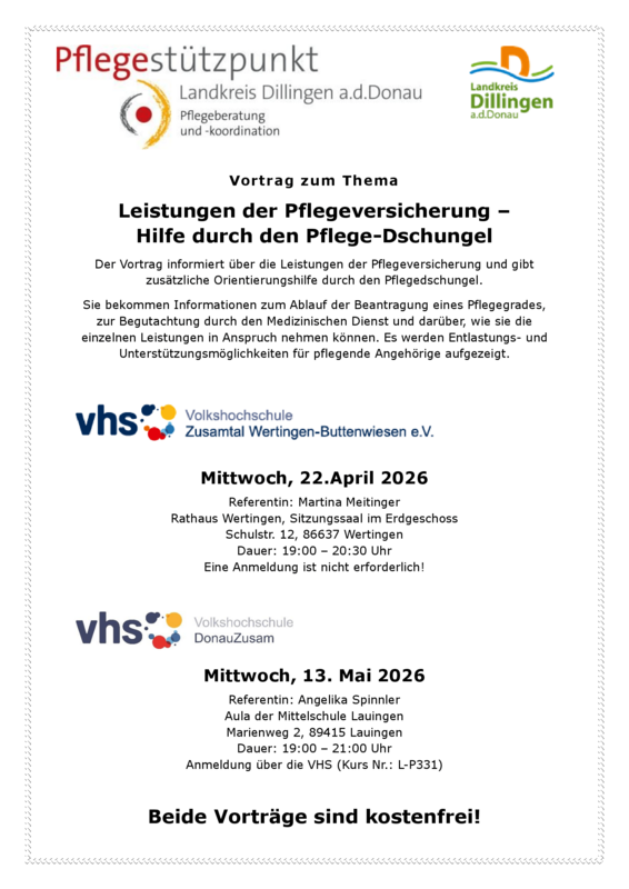 Vortrag zum Thema "Leistungen der Pflegeversicherung - Hilfe durch den Pflege-Dschungel"